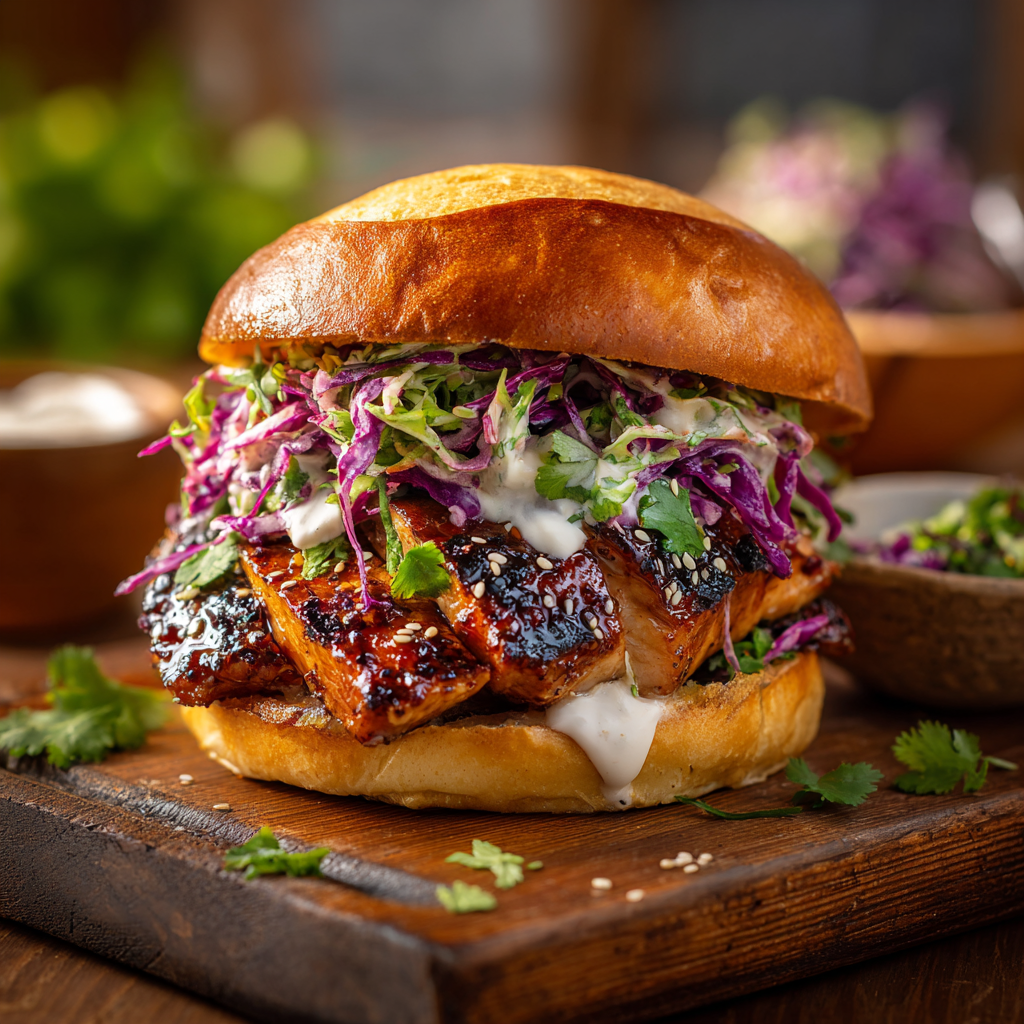 Korean BBQ Chicken Sandwich with Zesty Cabbage Slaw Bliss Recipe - Recipe Image