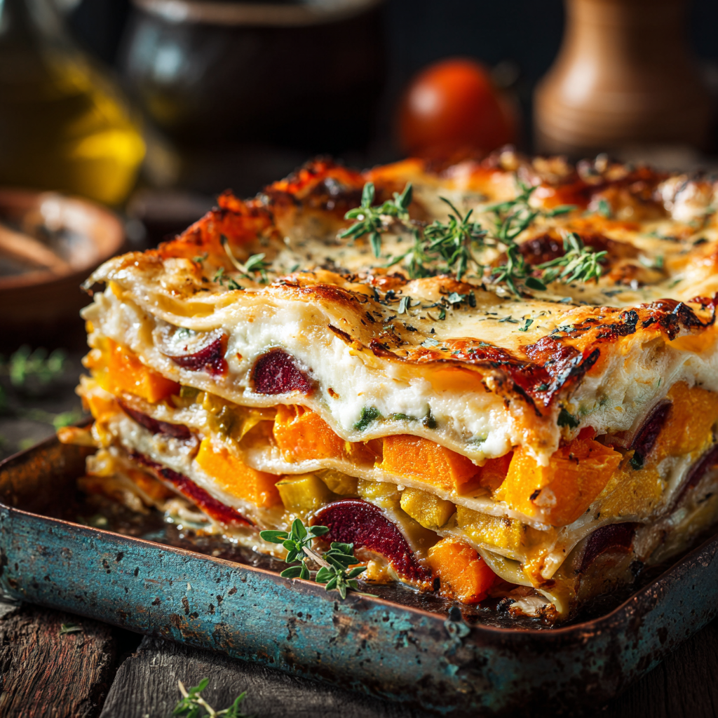 Layered Sweet Potato Butternut Squash Carrot Lasagna Recipe - Recipe Image