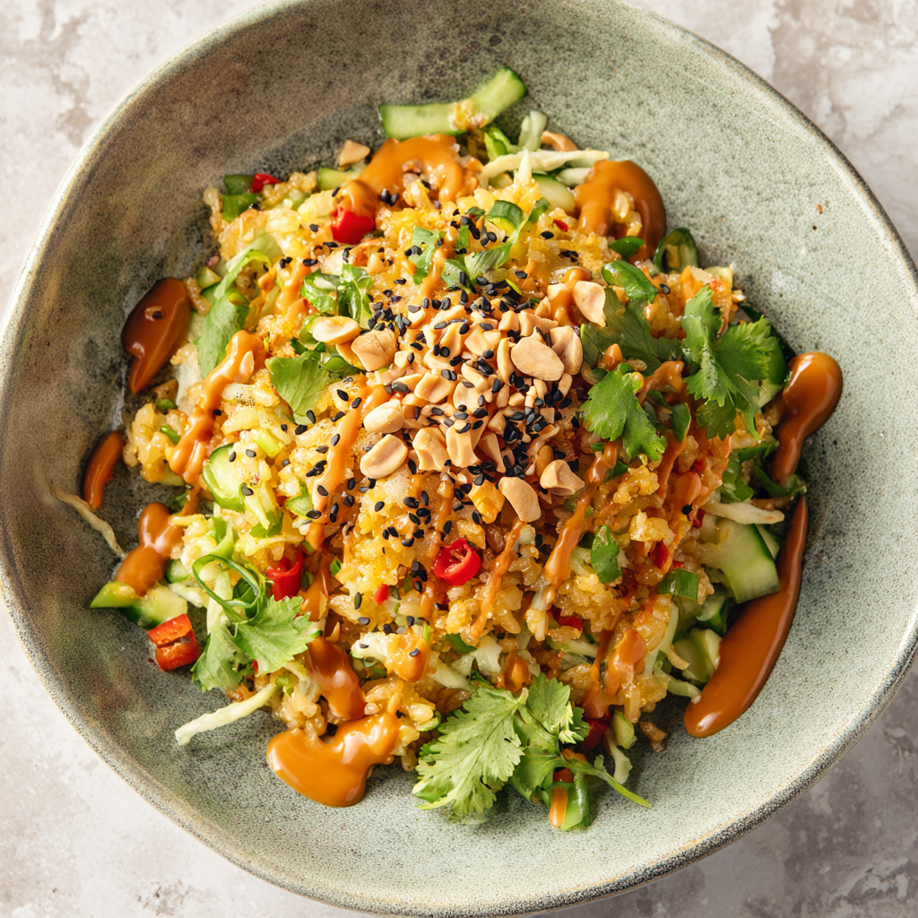 Quick Crispy Rice Salad with Peanut Sesame Dressing Recipe - Recipe Image