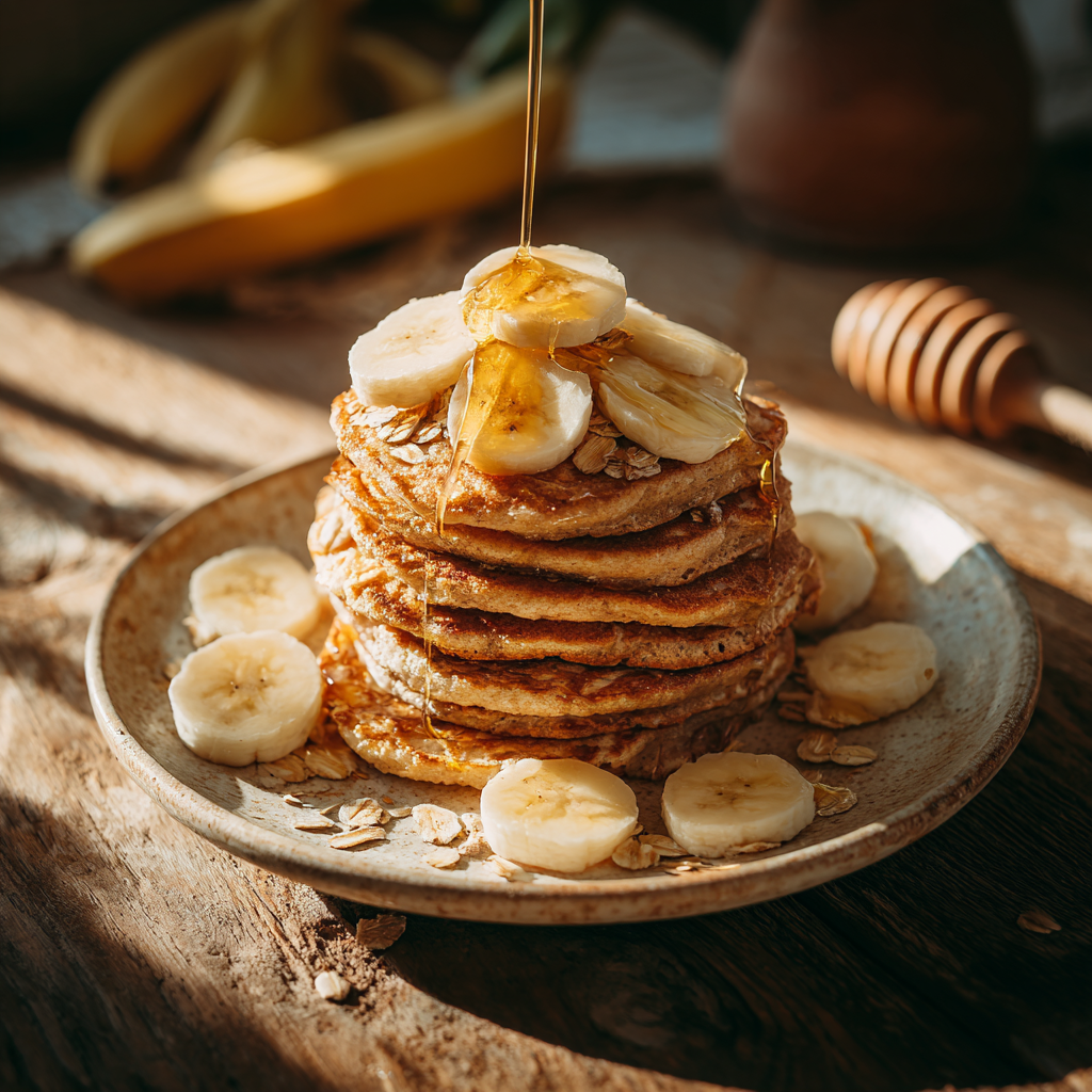 Banana Oat Pancakes Recipe 3 Banana Oat Pancakes Recipe - Recipe Image