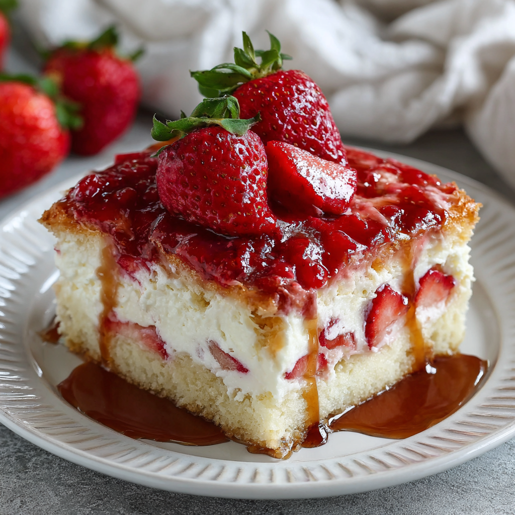 Strawberry Cheesecake Poke Cake Recipe 2 Strawberry Cheesecake Poke Cake Recipe - Recipe Image