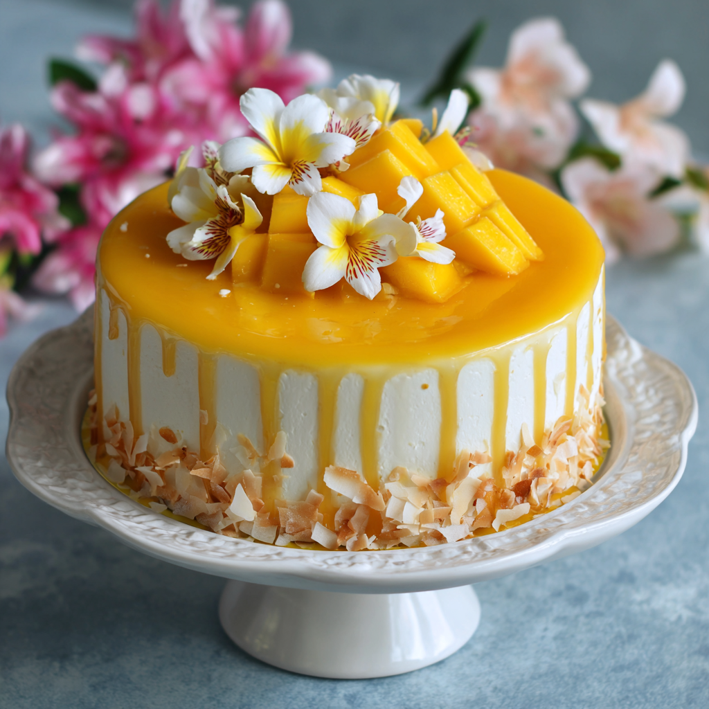 Tropical Mango Coconut Cake: A Sunshine Delight Recipe - Recipe Image