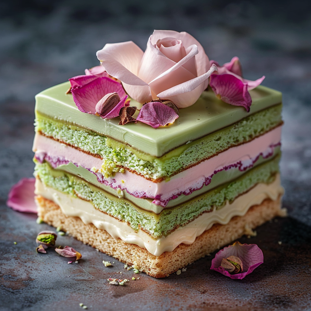 Pistachio Rose Opera Cake 🌹 Recipe 2 Pistachio Rose Opera Cake 🌹 Recipe - Recipe Image