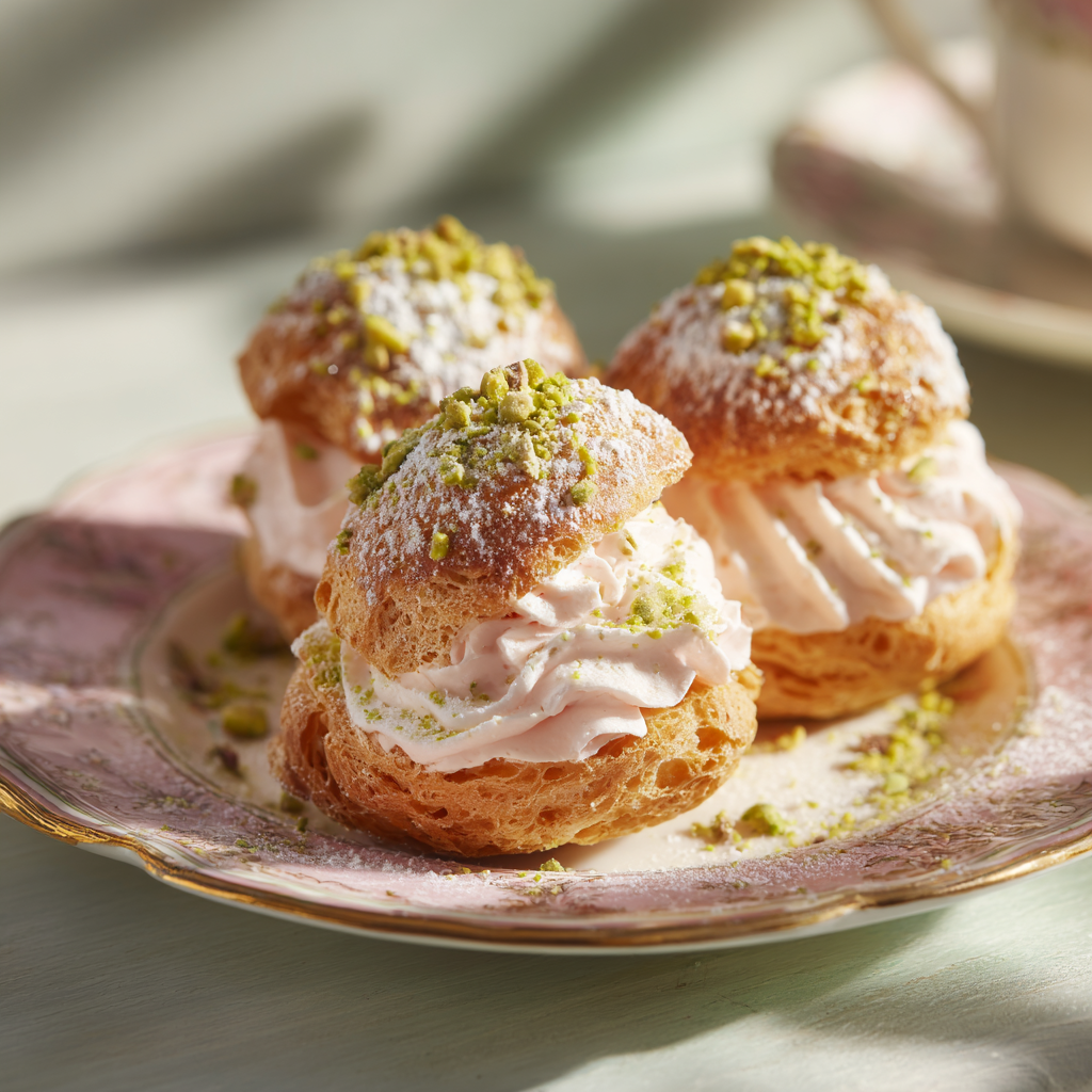 Rose Pistachio Cream Puffs Recipe - Recipe Image