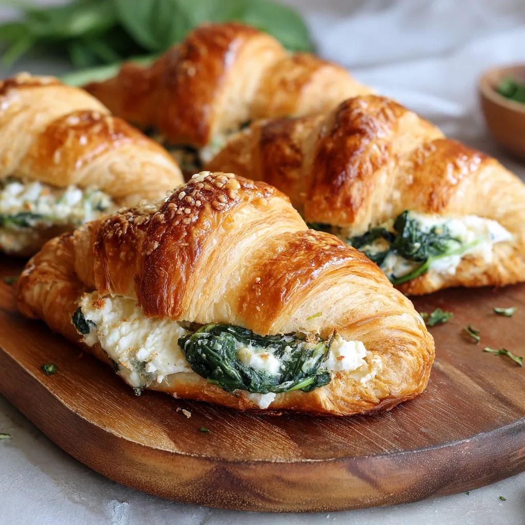 Cheesy Spinach & Feta Stuffed Croissants Recipe - Recipe Image