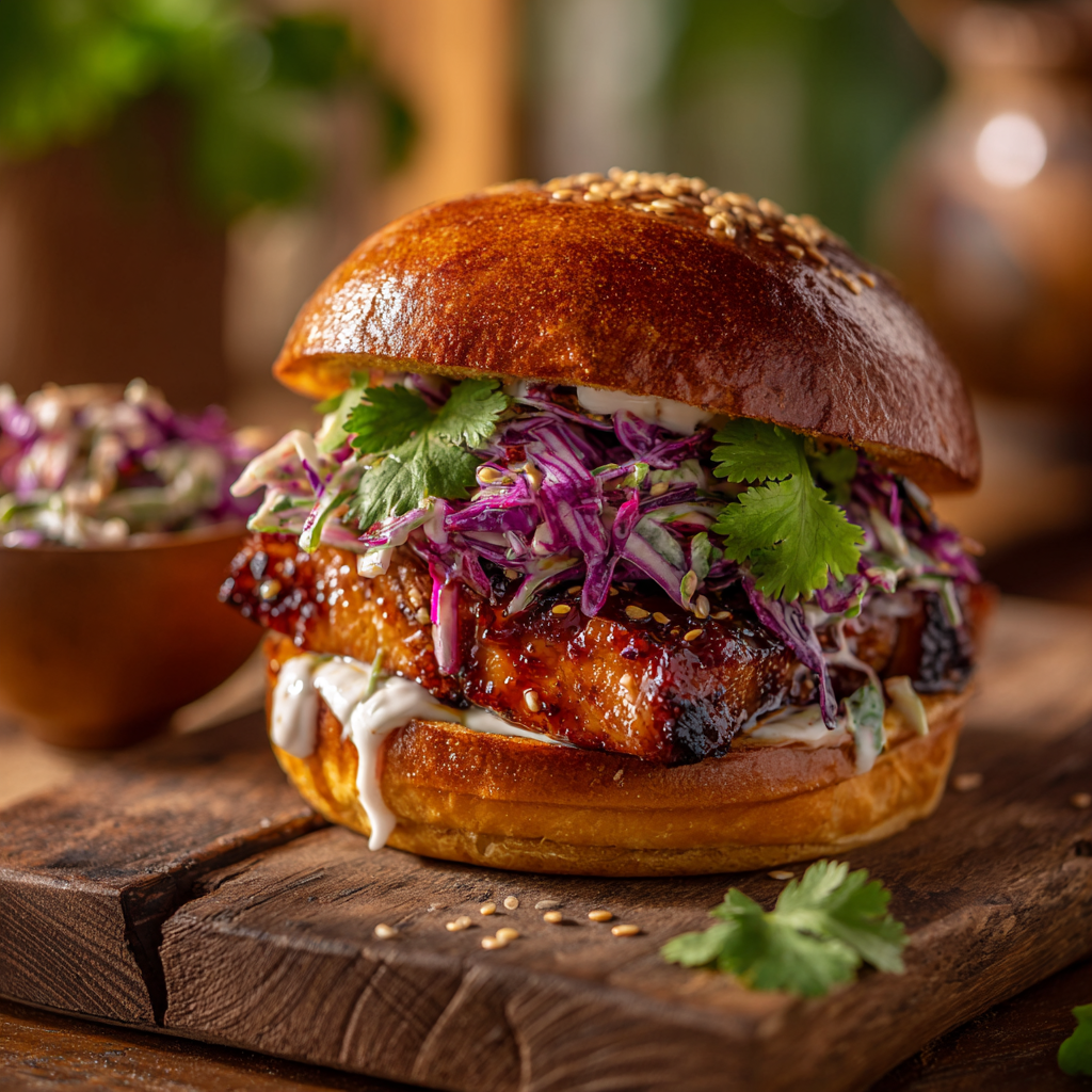 Korean BBQ Chicken Sandwich with Zesty Cabbage Slaw Bliss Recipe - Recipe Image