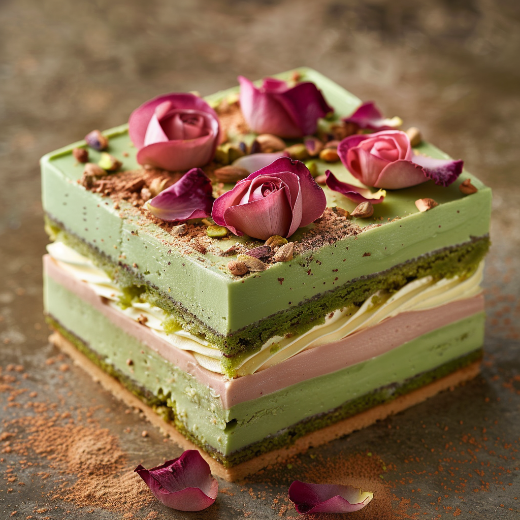 Pistachio Rose Opera Cake 🌹 Recipe 3 Pistachio Rose Opera Cake 🌹 Recipe - Recipe Image