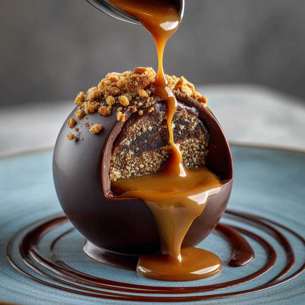 Dark Chocolate Sphere with Molten Caramel Core Recipe