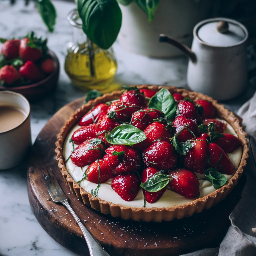 Strawberry Basil Tart with Diplomat Cream Recipe