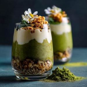 Matcha White Chocolate Parfait with Sesame Crunch Recipe