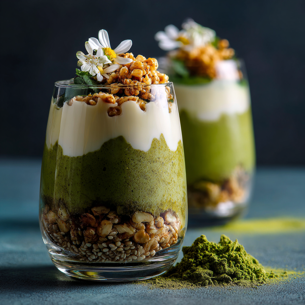 Matcha White Chocolate Parfait with Sesame Crunch Recipe