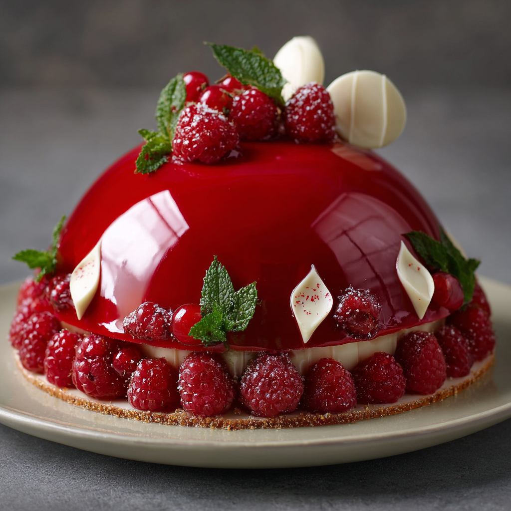 Raspberry White Chocolate Dome with Mirror Glaze Recipe - Recipe Image