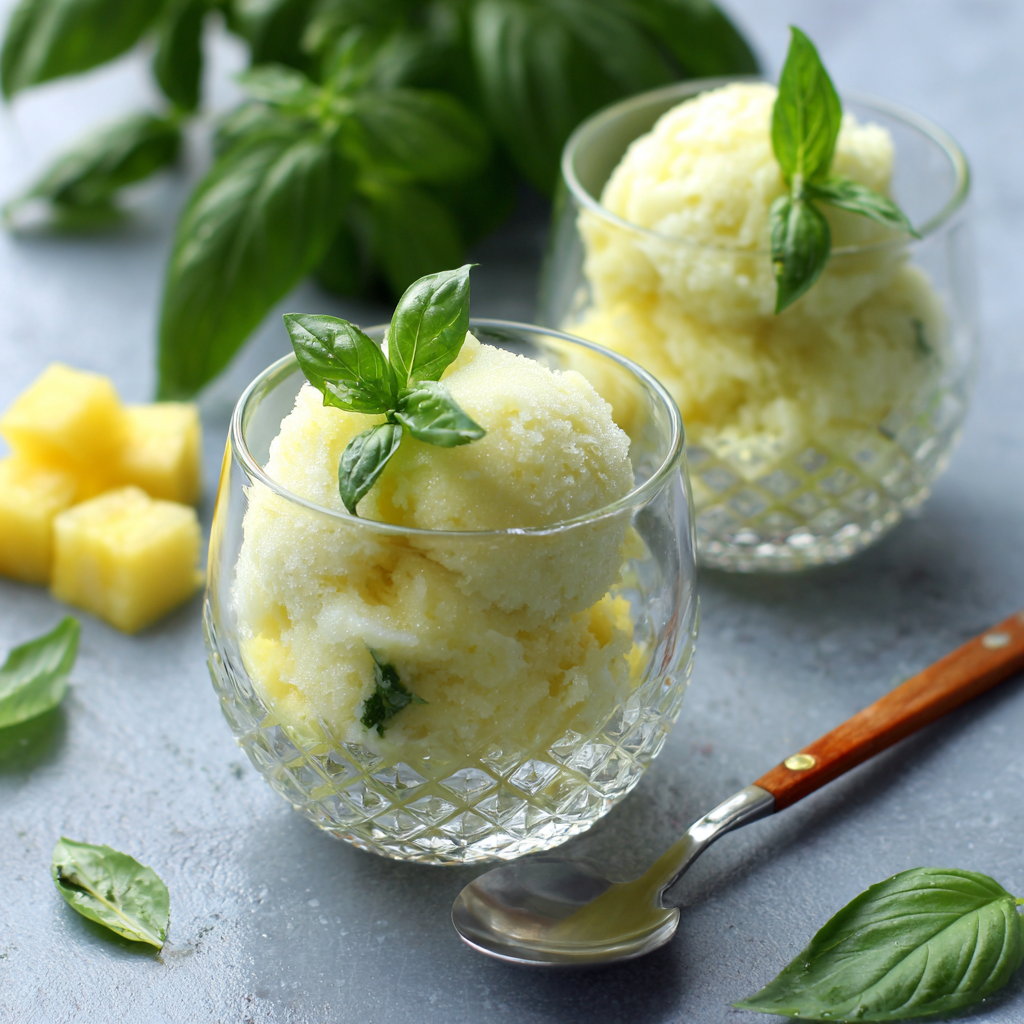 Pineapple Basil Sorbet Glass Recipe