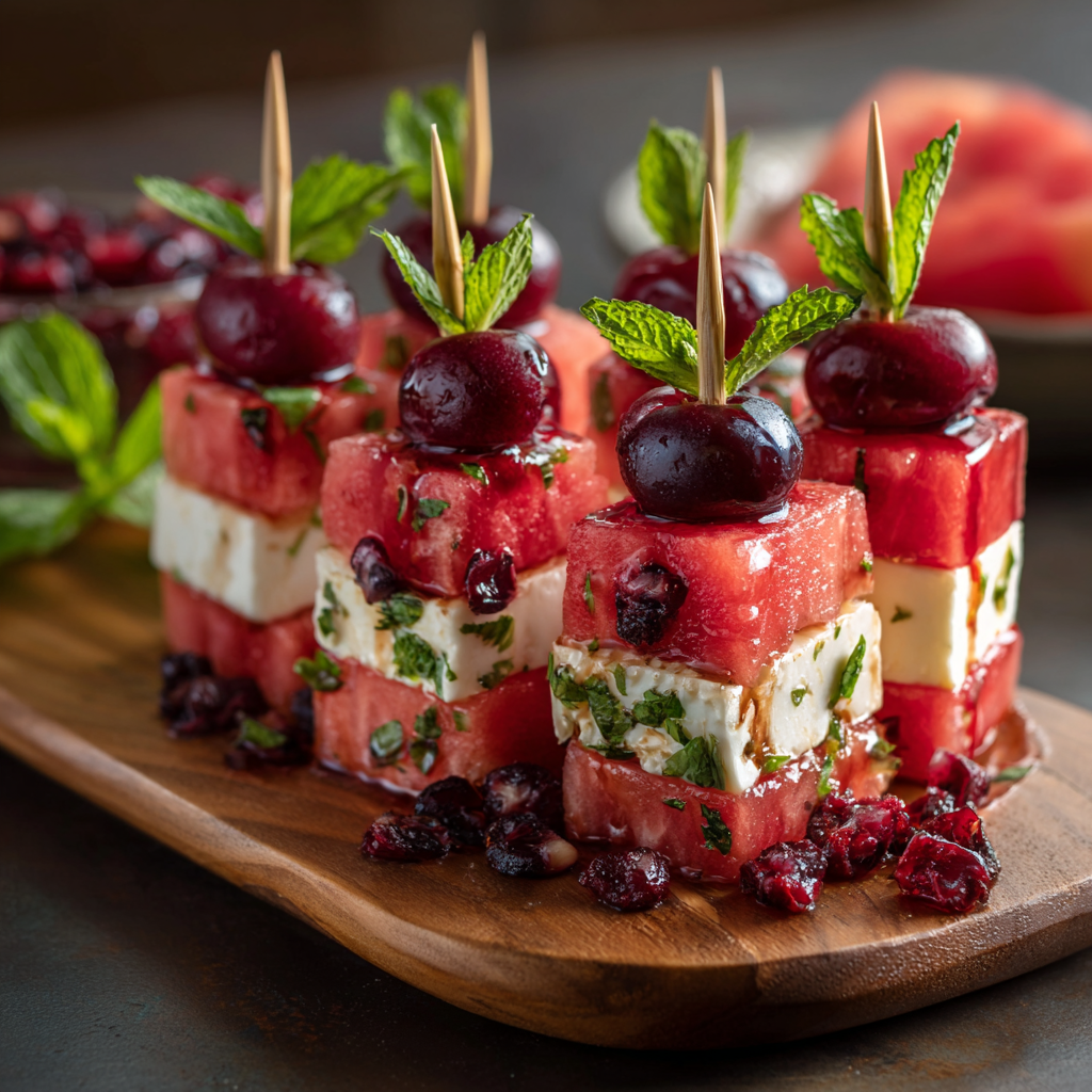 Watermelon Cranberry Cheese Skewers Recipe