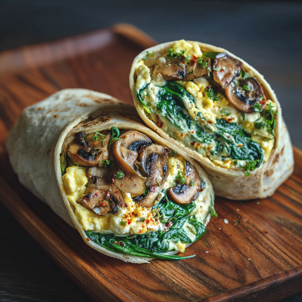 Spinach Mushroom Breakfast Wrap Recipe