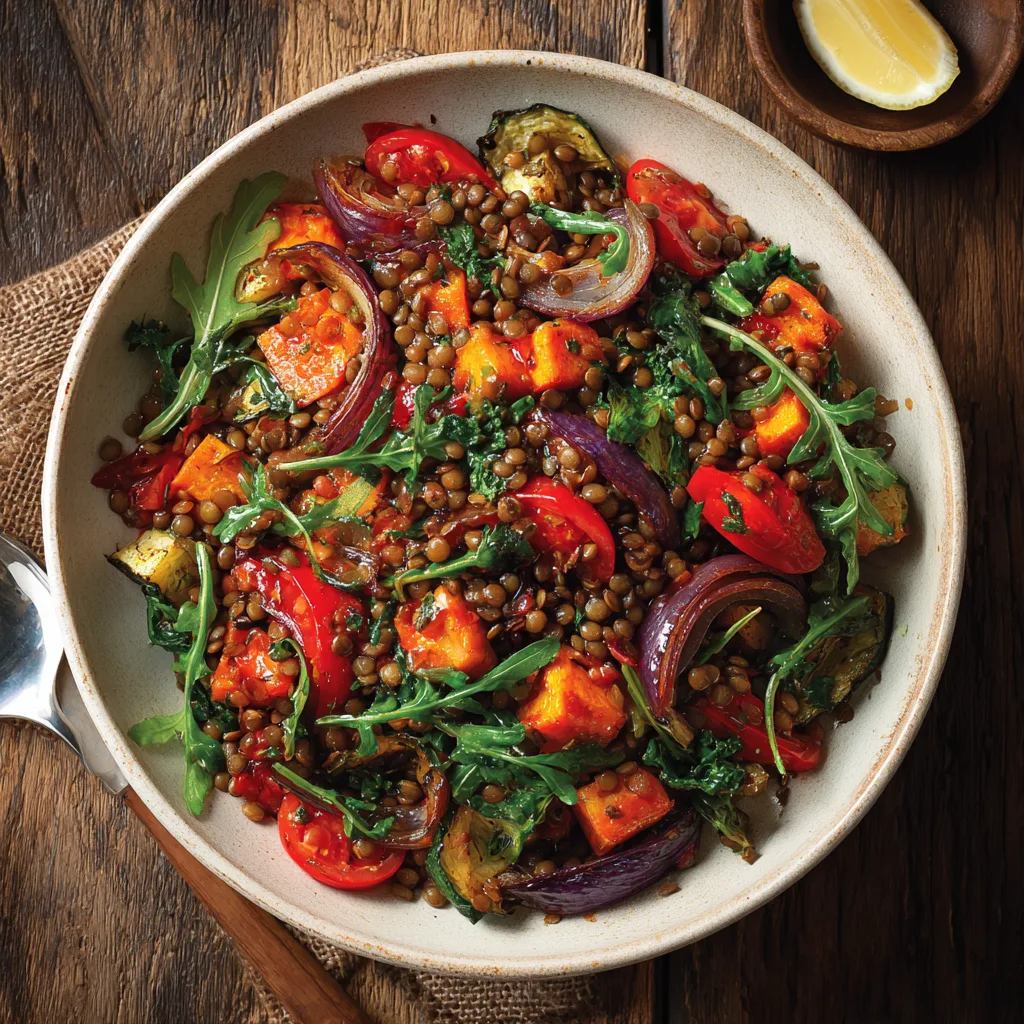 Lentil and Roasted Vegetable Salad Recipe 2 Lentil and Roasted Vegetable Salad Recipe - Recipe Image