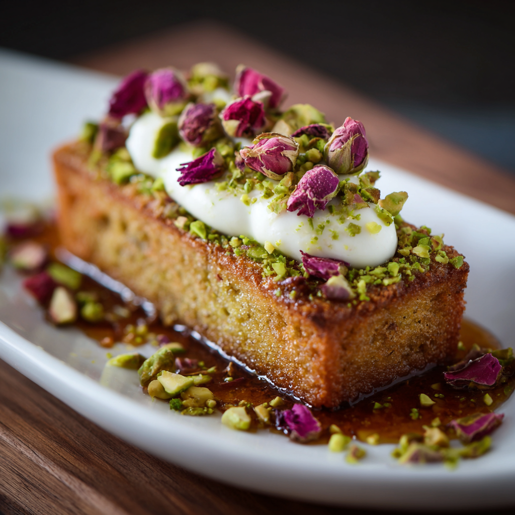 Pistachio Rose Financier with Honey Cream Recipe - Recipe Image