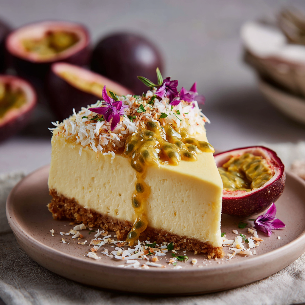 Passionfruit Cheesecake with Coconut Crust Recipe - Recipe Image