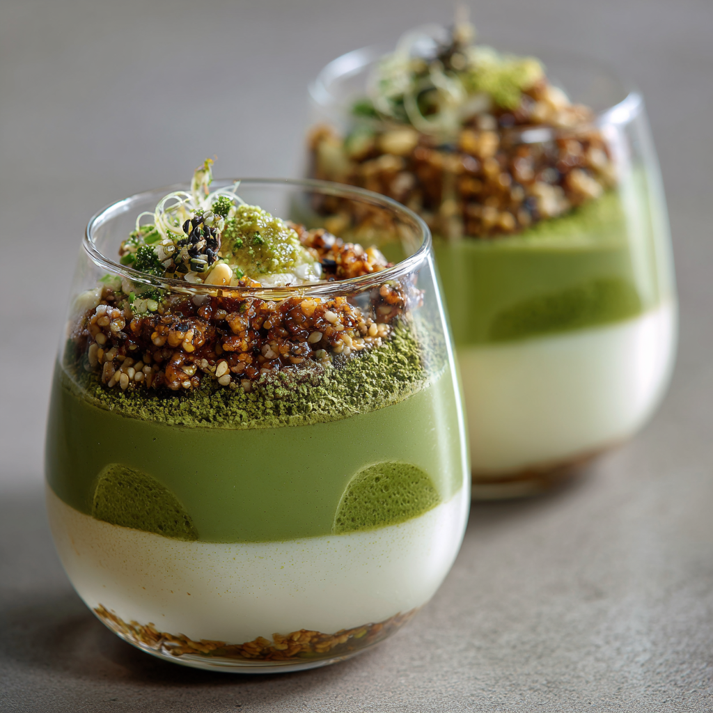Matcha White Chocolate Parfait with Sesame Crunch Recipe - Recipe Image