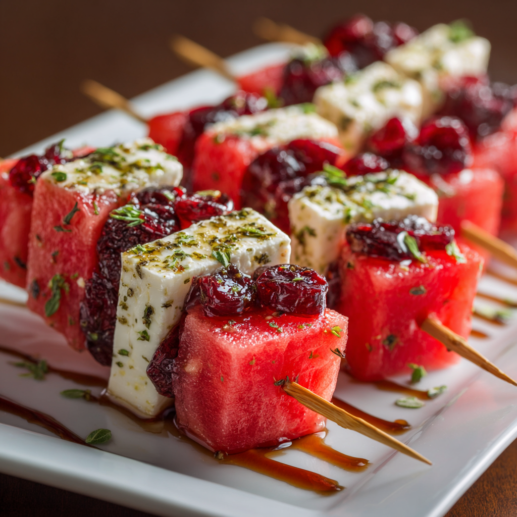 Watermelon Cranberry Cheese Skewers Recipe - Recipe Image