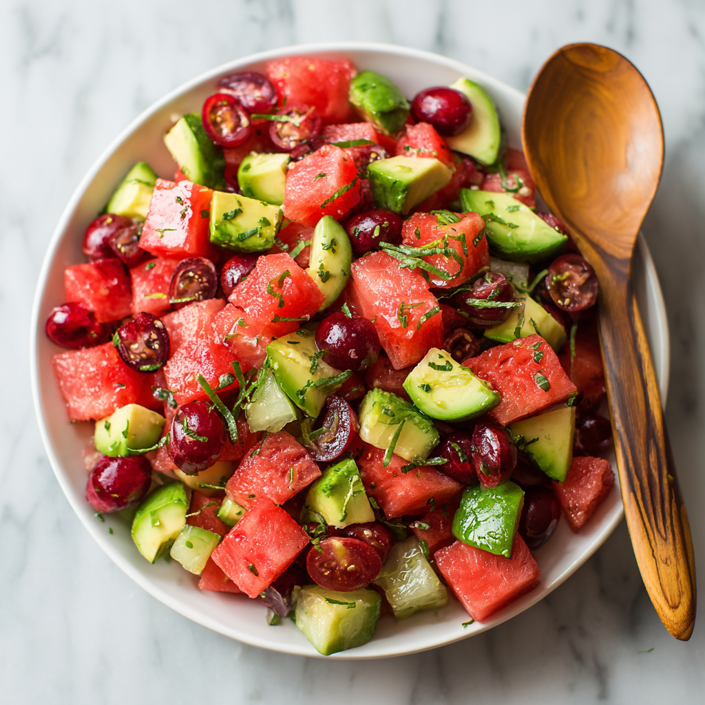 Watermelon Cranberry Avocado Salad Recipe - Recipe Image