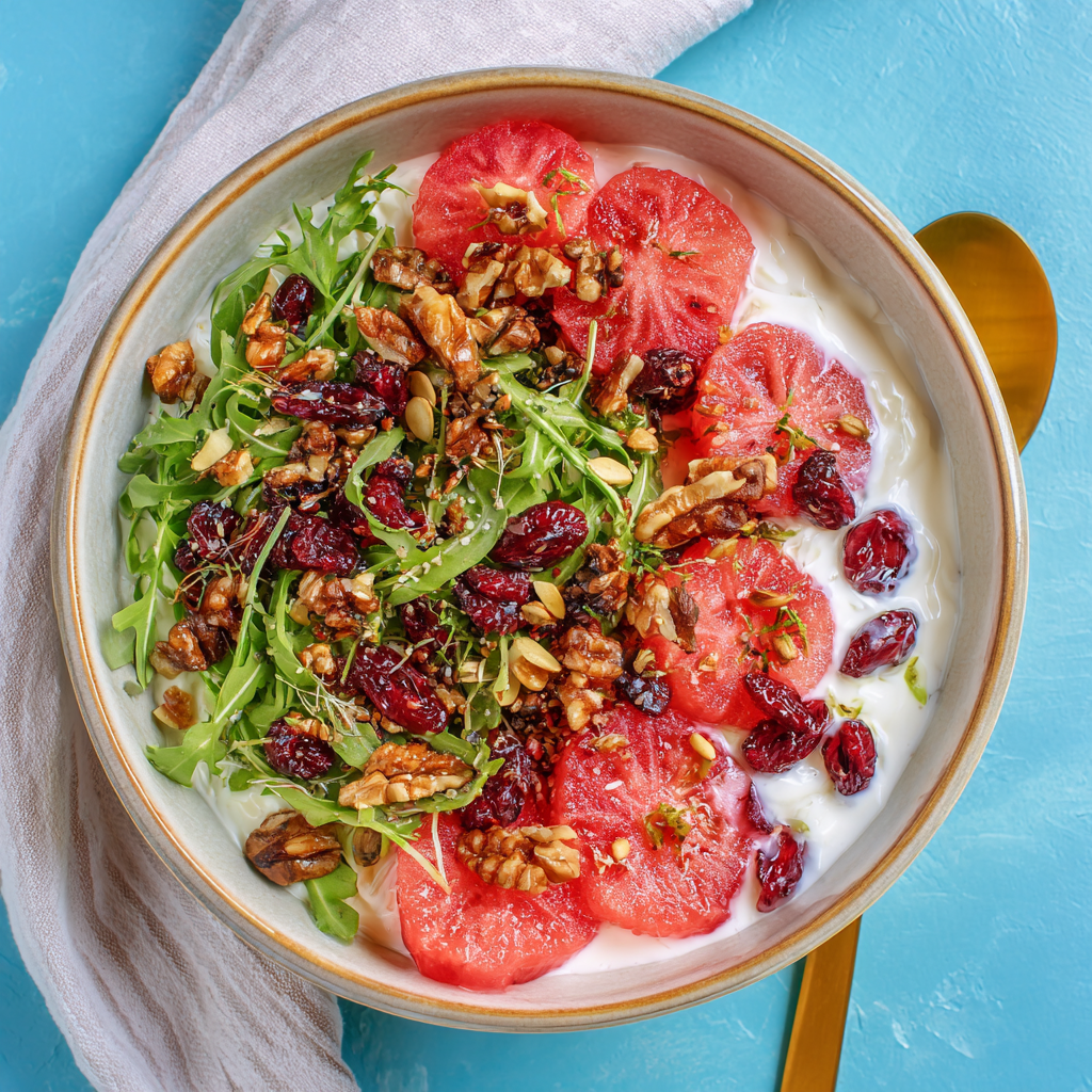 Watermelon Cranberry Savory Yogurt Bowl Recipe