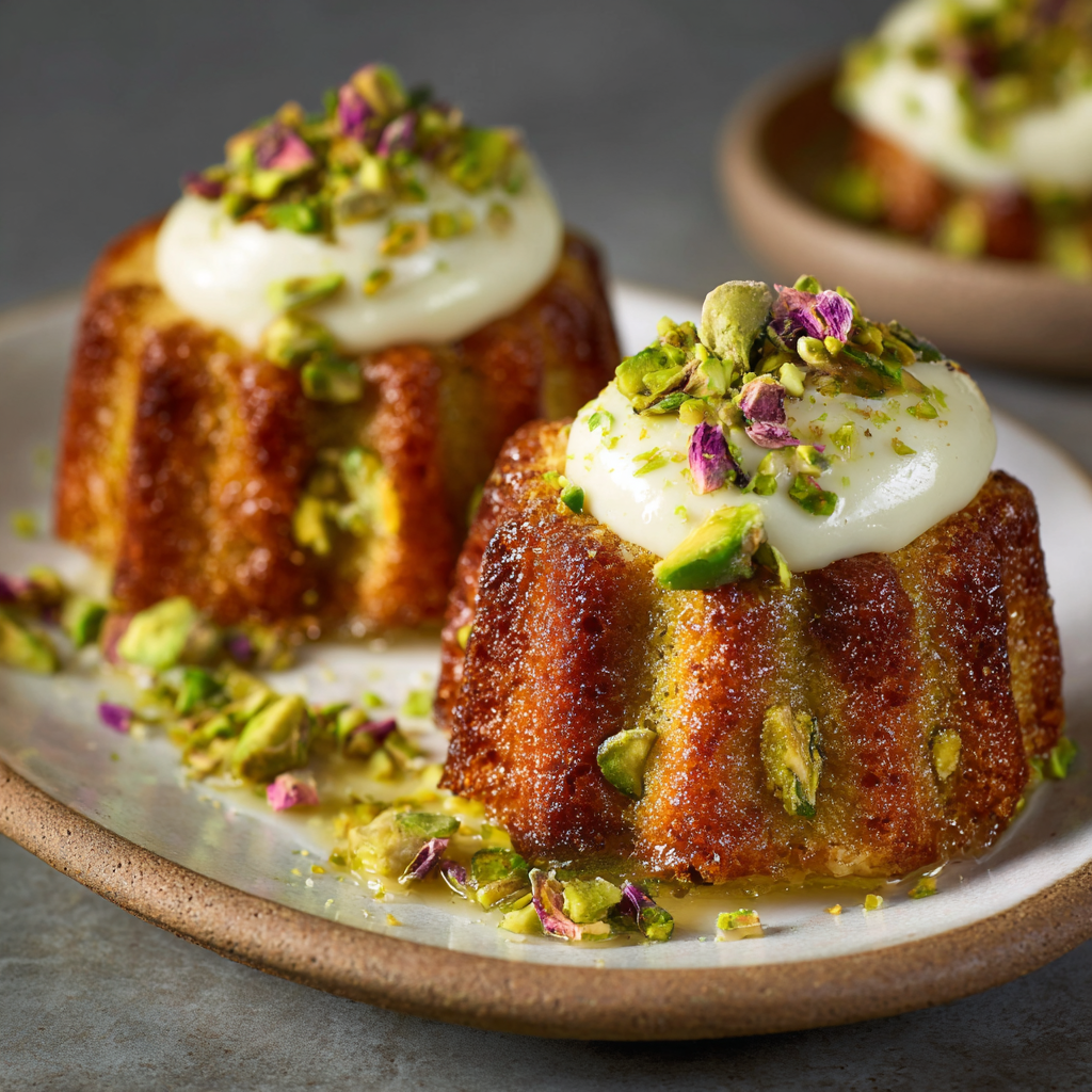 Pistachio Rose Financier with Honey Cream Recipe - Recipe Image