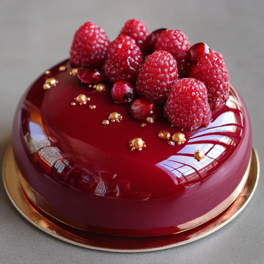 Raspberry Coulis Mirror Glaze Entremet 3 Raspberry Coulis Mirror Glaze Entremet - Recipe Image