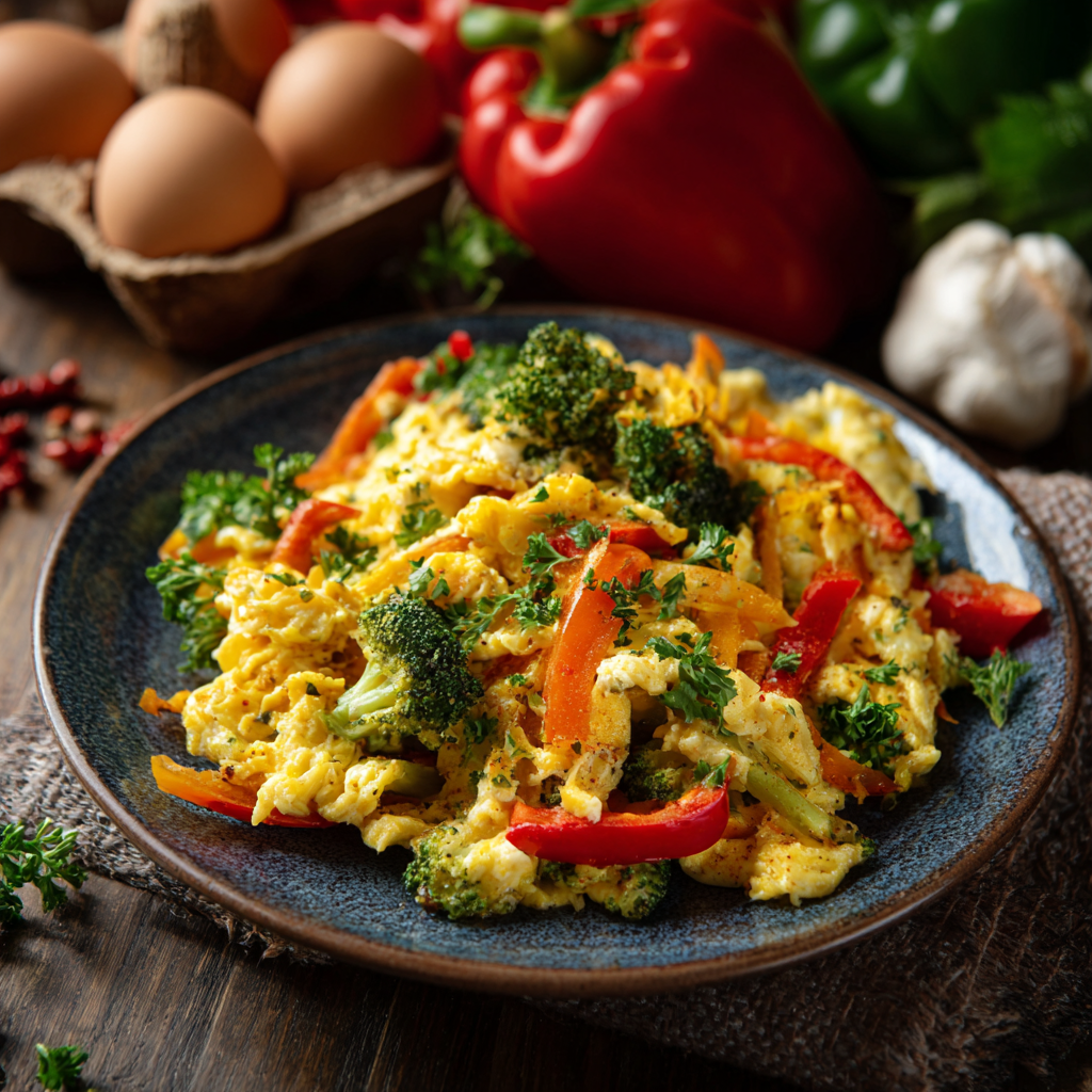 Scrambled Eggs with Vegetables 3 Scrambled Eggs with Vegetables - Recipe Image