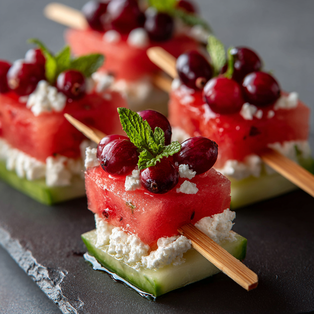 Watermelon Cranberry Cheese Skewers Recipe - Recipe Image