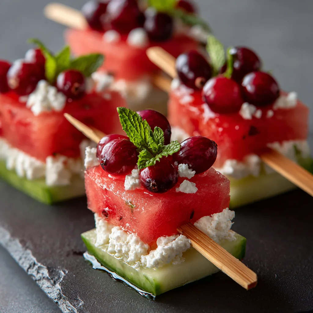 Watermelon Cranberry Cheese Skewers Recipe 3 Watermelon Cranberry Cheese Skewers Recipe - Recipe Image