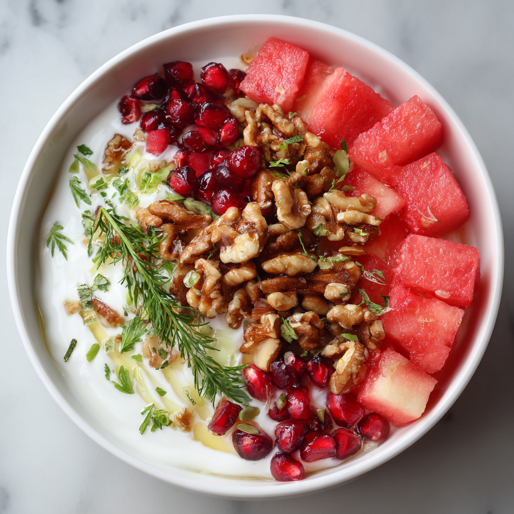Watermelon Cranberry Savory Yogurt Bowl Recipe - Recipe Image