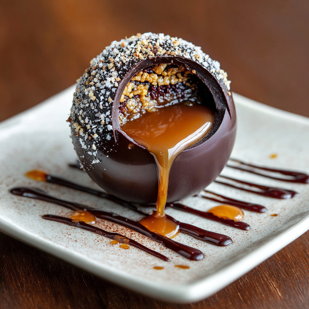 Dark Chocolate Sphere with Molten Caramel Core Recipe - Recipe Image