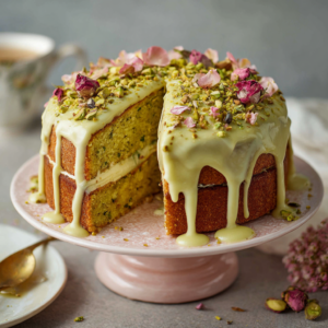 Pistachio Rose Milk Cake Recipe