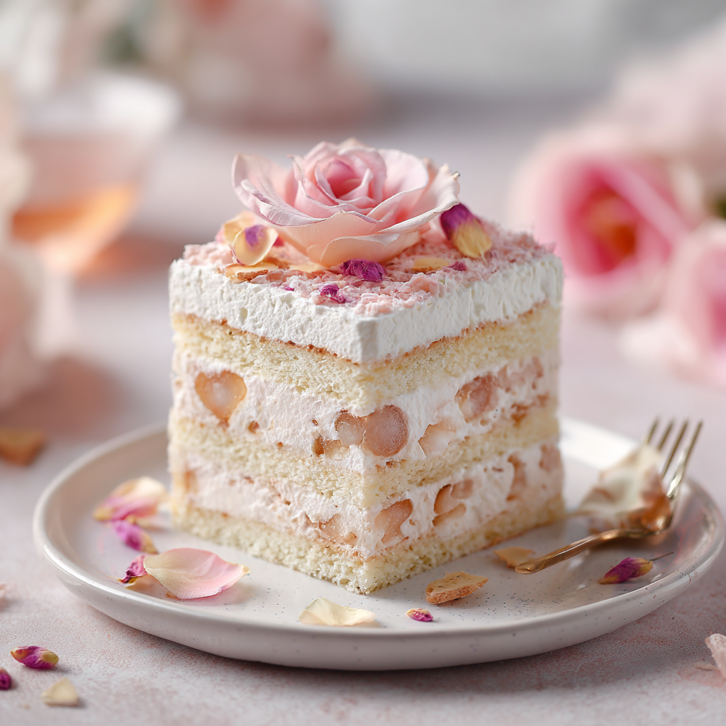 Rose Lychee Cream Cake Recipe 3 Rose Lychee Cream Cake Recipe - Recipe Image