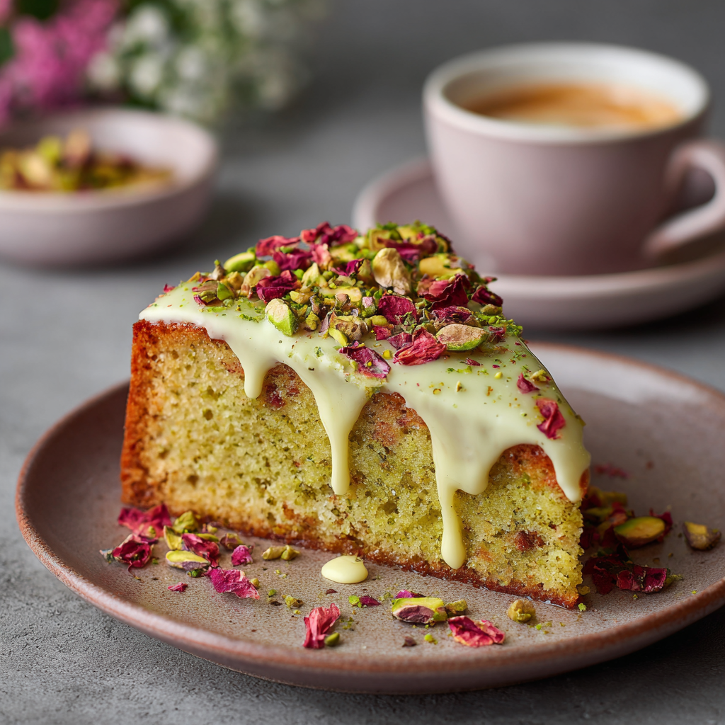 Pistachio Rose Milk Cake Recipe - Recipe Image