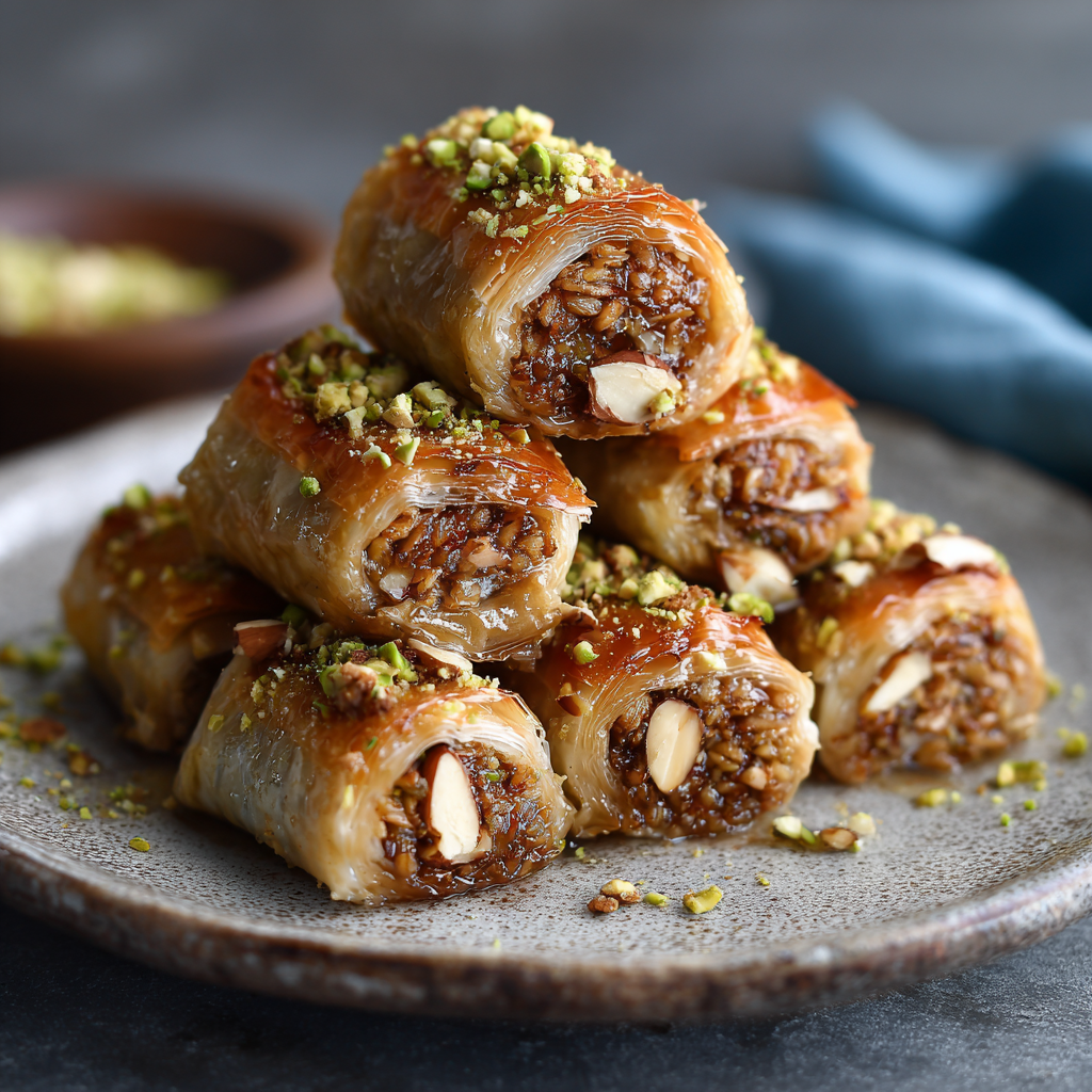 Honey Almond Baklava Rolls Recipe - Recipe Image