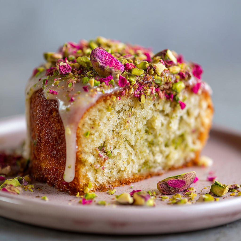 Pistachio Rose Milk Cake Recipe - Recipe Image